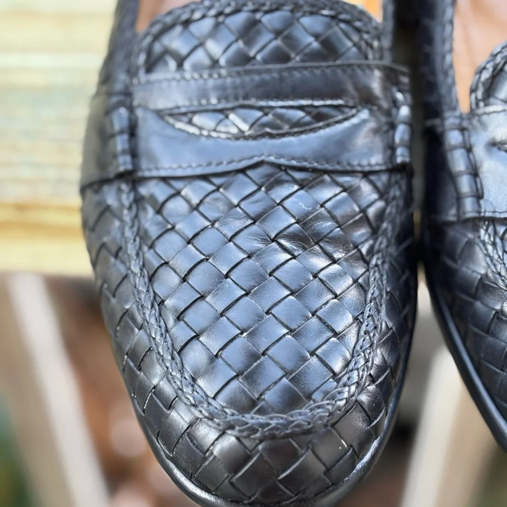 Zelli Italia Nicola Black Woven Calfskin Penny Loafers Handmade Italy Men 10.5M - Picture 10 of 14
